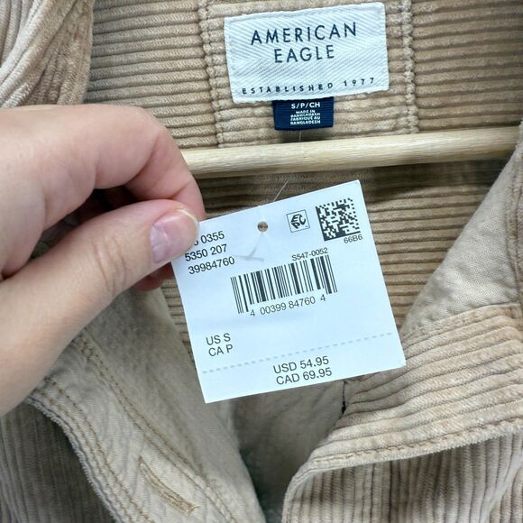 New American Eagle Shirt Women S Small Beige Button Up Collared Long Sleeve - Picture 4 of 8